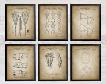 Conjunto de láminas artísticas de patente de lacrosse vintage