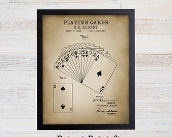 Playing Cards Patent Print, Vintage Game Room Decor