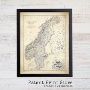 Sweden Map. Sweden Poster. Norway Map. Sweden Wall Art. Travel Art. Norway Art. Norway Poster. Scandinavia Map. Map Art. Map Decor. Europe.