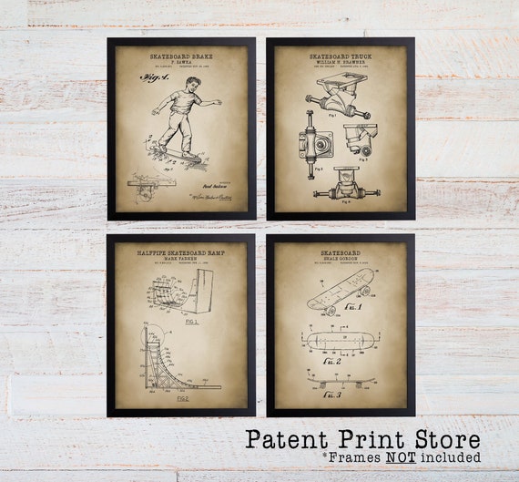 Skateboard Art. Patent Set. Skateboard Prints. Skateboarding. Skateboard Trucks. Skate Poster. Skateboarding Patent Print. Skateboard Gift.