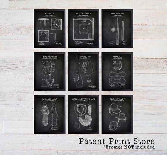 Vintage Baseball Patent Print Set. Baseball Art Prints. Baseball Prints. Baseball Nursery Decor. Baseball Bedroom Decor. Baseball Gifts.