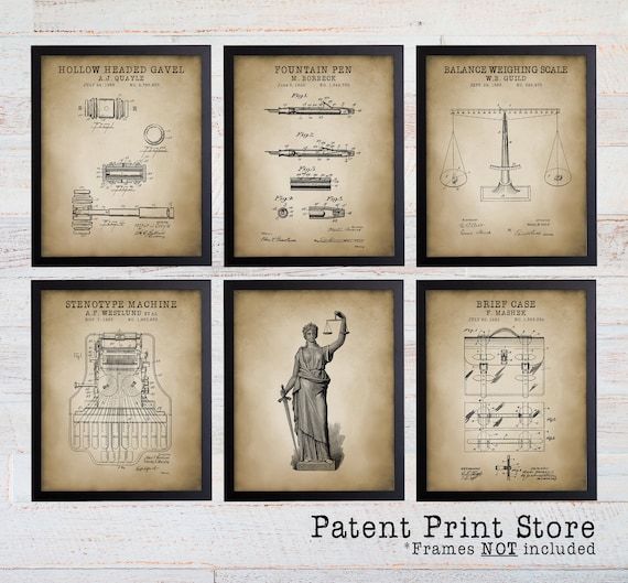 Lawyer Art. Lawyer Patent Art. Lawyer Gift. Attorney Office Decor Prints. Lady Justice. Attorney Patent Print Set. Law Office Art Decor.