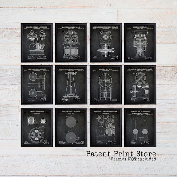 Nikola Tesla Print Set. Tesla Patent Prints. Engineering Patent Prints. Tesla Coil Patents. Tesla Lamp. Electric Circuit. Engineer Gift.