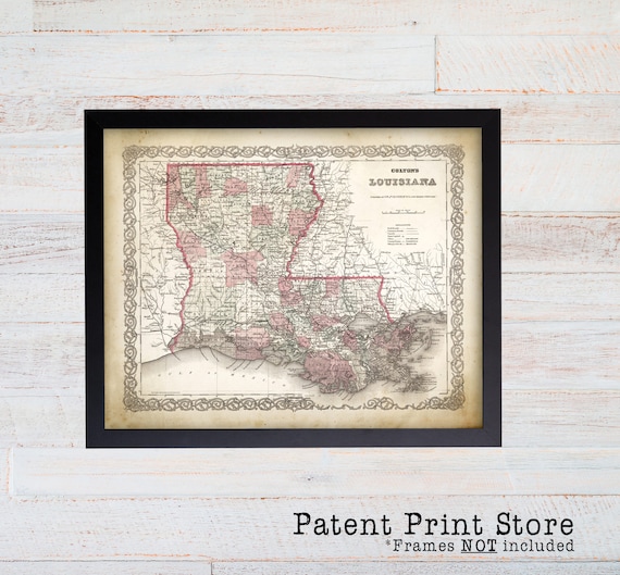 Colton's 1886 Louisiana Map. Louisiana Print. Louisiana Art. Historic Map. Map Decor. Map of Louisiana. Louisiana Art. Louisiana Decor. 85