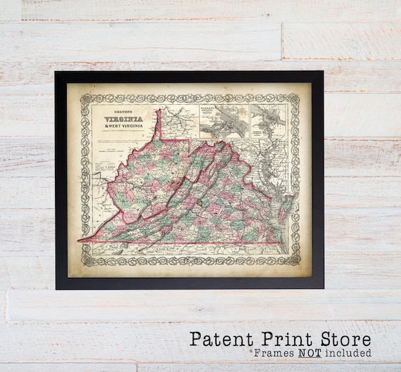 Colton's West Virginia Map. West Virginia Art Print. Historic Map. Map Decor. Map of West Virginia. Office Art. Office Decor. Office. 113