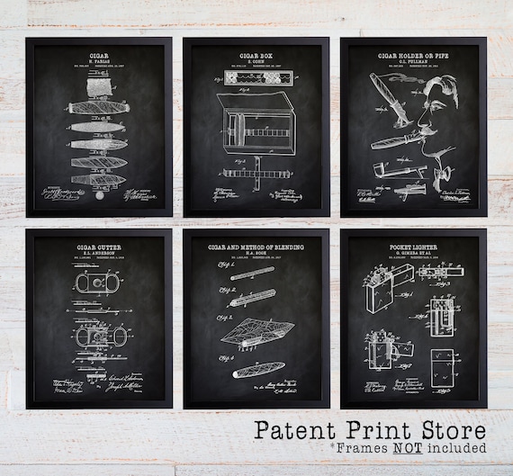 Cigar Patent Prints. Cigar Art. Cigar Prints. Man Cave Art. Man Cave Prints. Man Cave Wall Art. Cigar Gift. Gift for Him. Fathers Day Gift.