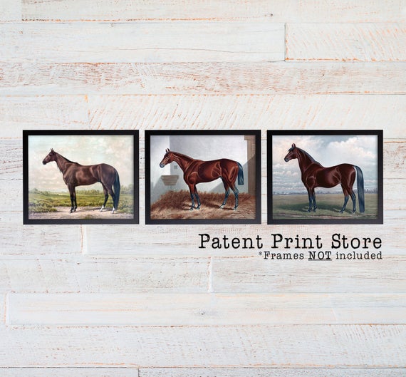 Vintage Horse Print Set.  Horse Art. Horse Print. Horse Decor. Horse Painting. Horse Bedroom Decor. Horse Bedroom Art. Horse Nursery Art.