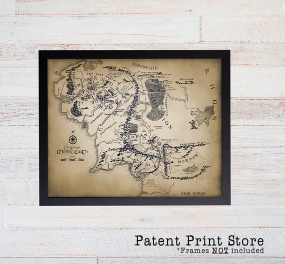 Lord of the Rings. Middle Earth Map. Lord Of The Rings Fantasy Map. Lord of the Rings Map Wall Art Poster. Middle Earth Poster. Hobbit Art.