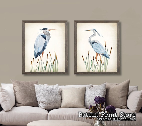 Watercolor Heron Print Set. Bird Prints. Heron Art Prints. Coastal Art, Beach House Wall Art. Coastal Decor. Beach Cottage Art. Nautical Art