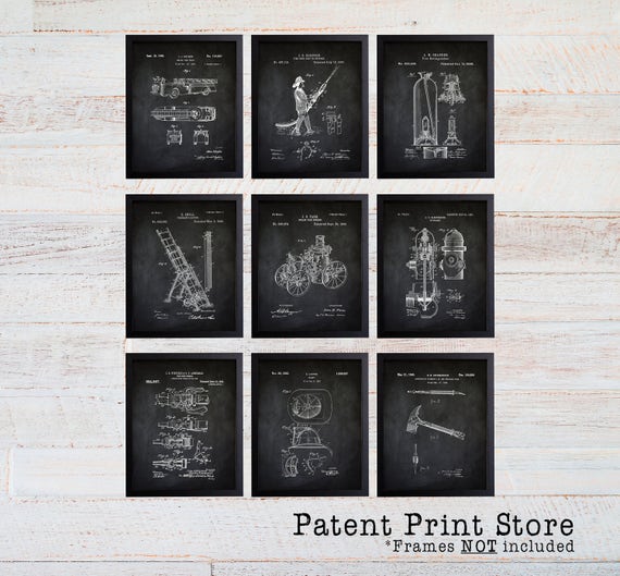 Firefighter Patent Prints. Fireman Patent Prints. Firetruck Wall Art. Boy Nursery. Boy Bedroom. Firefighter Gift. Fireman Gift. Firetruck.