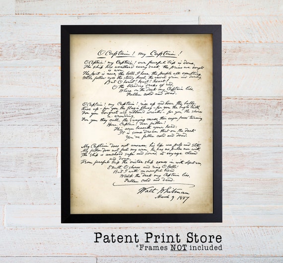 Oh Captain My Captain, Walt Whitman poetry, Poetry Art, Poetry Print, Literature Art Print. Walt Whitman Poster. Writer Gift. Poet Gift.