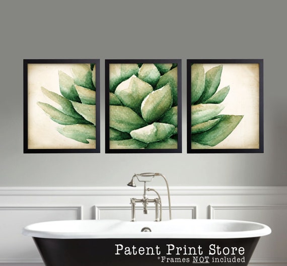 Succulent Plant Art Print Set. Bathroom Art. Watercolor Botanical Art Painting. Green Succulent Decor. Cactus Botanical Wall Art Print. 339