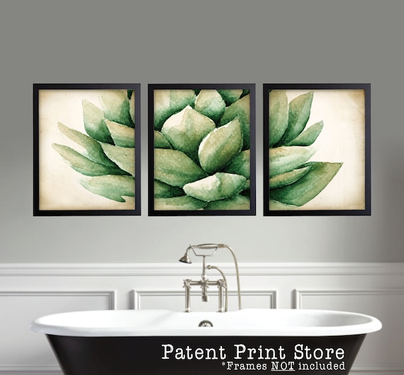 Succulent Plant Art Print Set. Bathroom Art. Watercolor Botanical Art Painting. Green Succulent Decor. Cactus Botanical Wall Art Print. 339