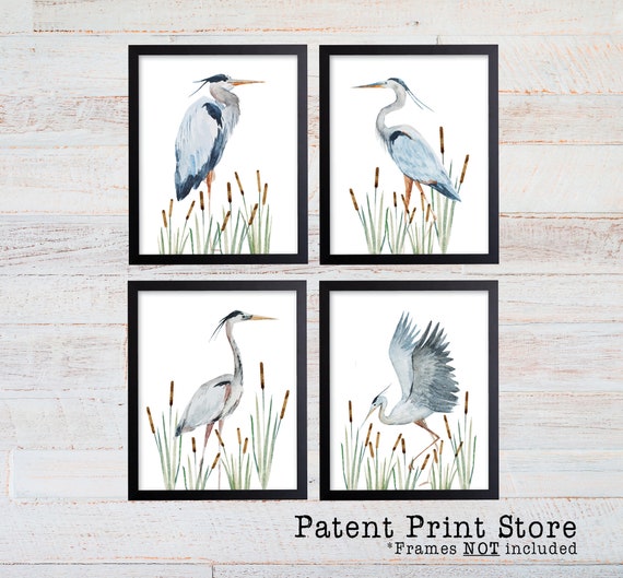Watercolor Heron Print Set. Bird Prints. Heron Art Prints. Coastal Art, Beach House Wall Art. Coastal Decor. Beach Cottage Art. Nautical Art