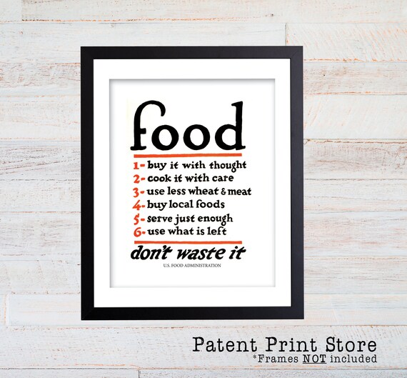 Food Rules Vintage Poster Decor. Food Rules Poster. World War I. US Food Administration. Historic Quote Wall Art. Kitchen Art Print. 106