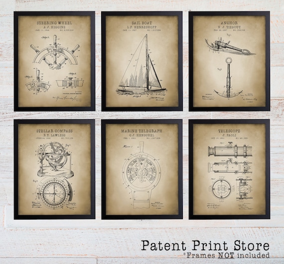 Nautical Patent Prints. Nautical Decor. Beach Decor. Beach House Art. Nautical Bathroom. Sail Boat Art. Sailing Art. Sailing Patent Prints.