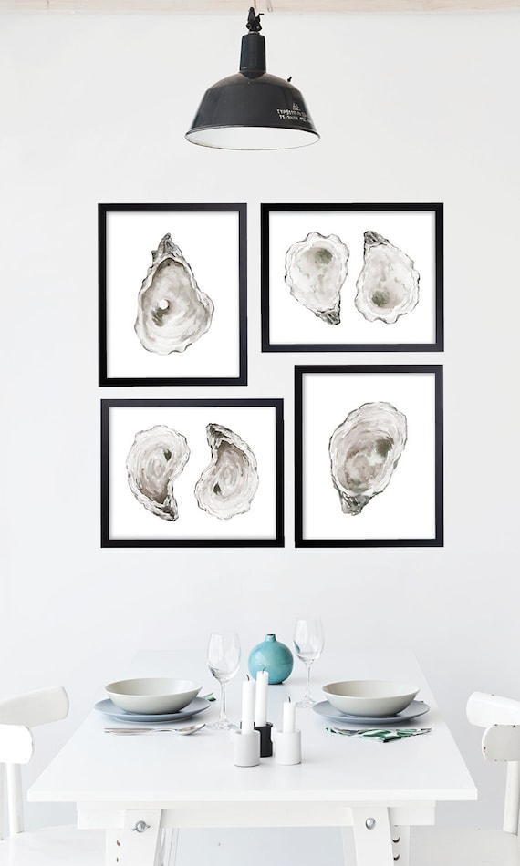 Watercolor Oyster Shell Prints. Coastal Decor. Coastal Art Prints. Seaside Wall Art. Beach House Wall Decor. Seashell. Seafood Kitchen. Bath