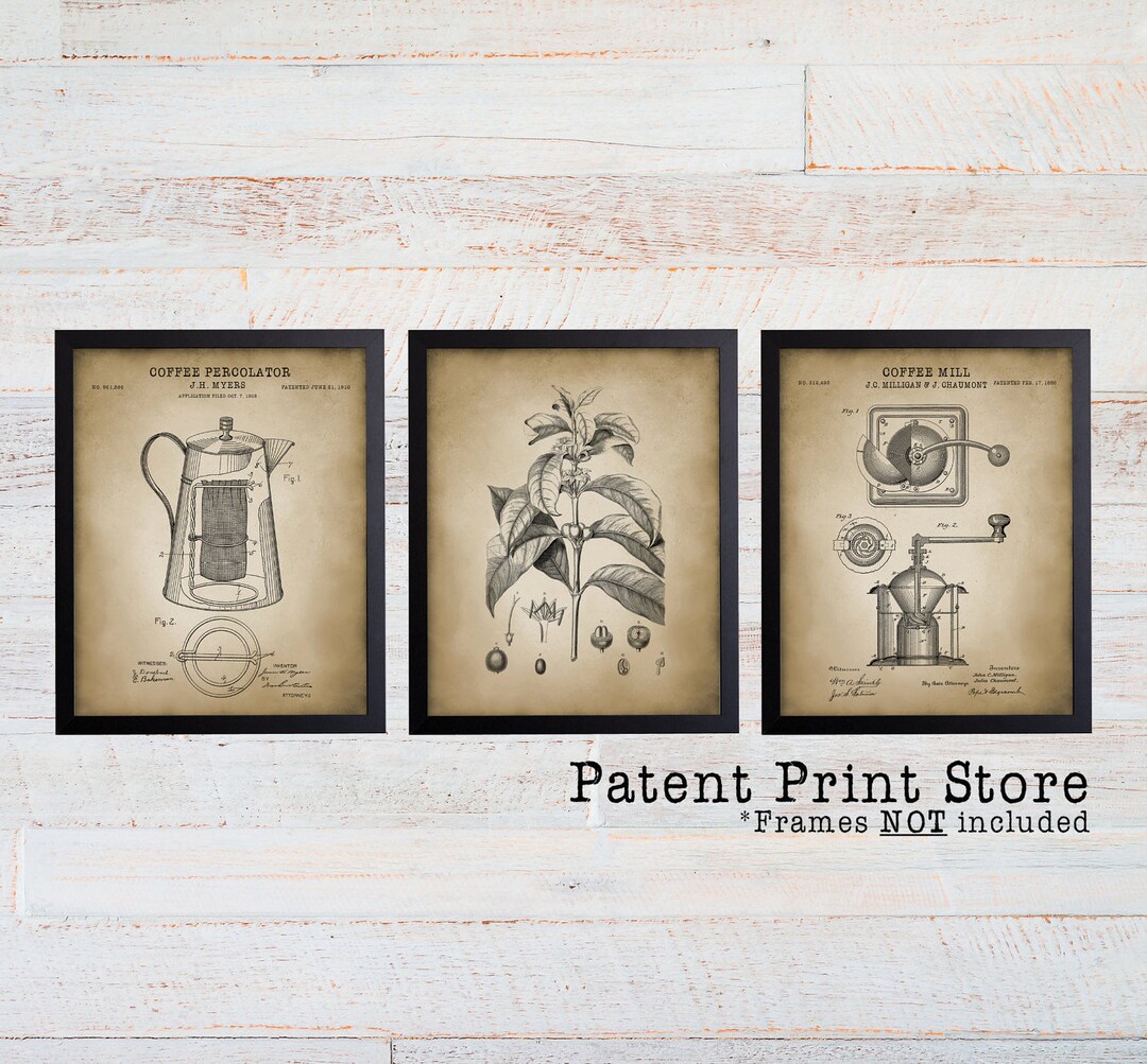Coffee Patent Print Set: Kitchen & Dining Room Art - Etsy