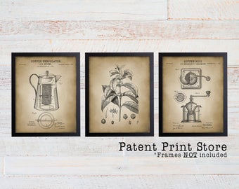 Coffee Making Patent Print Set. Coffee Making Patent Prints. Coffee Patent. Coffee Art Print. Home Decor. Kitchen Art. Dining Room Art Print