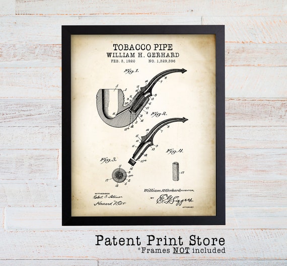 Pipe Patent Art. Pipe Patent. Pipe Poster. Vintage Pipe Art. Pipe Wall Art. Tobacco Pipe Art. Man Cave Decor Art. Gift for Him. Dad Gift.
