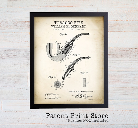 Pipe Patent Art. Pipe Patent. Pipe Poster. Vintage Pipe Art. Pipe Wall Art. Tobacco Pipe Art. Man Cave Decor Art. Gift for Him. Dad Gift.