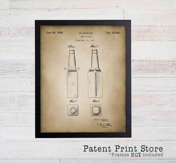 Beer Making Patent Prints. Patent Art. Beer Bottle Patent Wall Art. Gift for Men. Gift for Him. Man Cave Decor. Man Cave Wall Art. (007)
