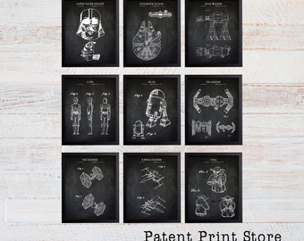 Star Wars Patent Art Prints, Set of 9, Millenium Falcon, Darth Vader