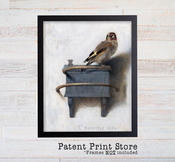 The Goldfinch by Carel Fabritius. Bird Print. Antique Bird Print. Vintage Bird Art. Living Room Art. Bird Art Decor. Goldfinch. Bird Art.