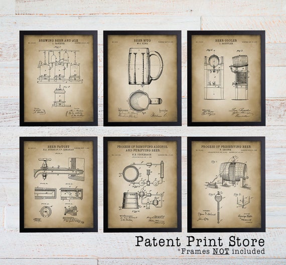 Beer Making Patent Prints. Patent Art. Beer Patent Wall Art. Gift for Men. Gift for Him. Man Cave Decor. Man Cave Wall Art. Bar Decor. (100)