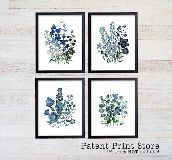 Blue Botanical Art. Blue Flower Prints. Blue Botanical Print Set. Flower Prints. Botanical Print. Dining. Botanical Wall Art. Farmhouse. 299