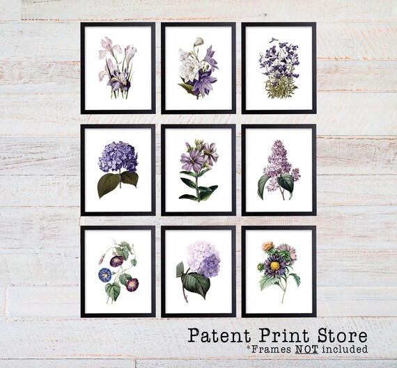 Purple Botanical Art Prints. Purple Flower Prints. Flower Wall Art. Botanical Print. Kitchen Art Prints. Botanical Wall Art. Farmhouse.
