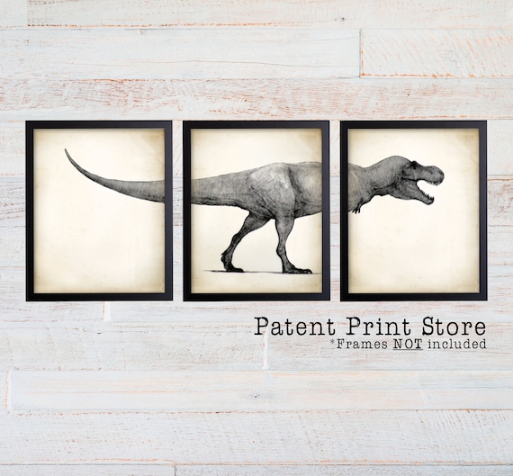 Vintage Dinosaur Nursery Decor Set. Tyrannosaurus Rex Art Prints. Dinosaur Art Prints. Dinosaur Bedroom Art. Dinosaur Nursery Art Prints.