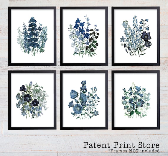 Blue Botanical Art Prints. Blue Flower Prints. Flower Wall Art. Botanical Print Set. Bedroom. Kitchen. Dining. Botanical Art. Farmhouse. 298