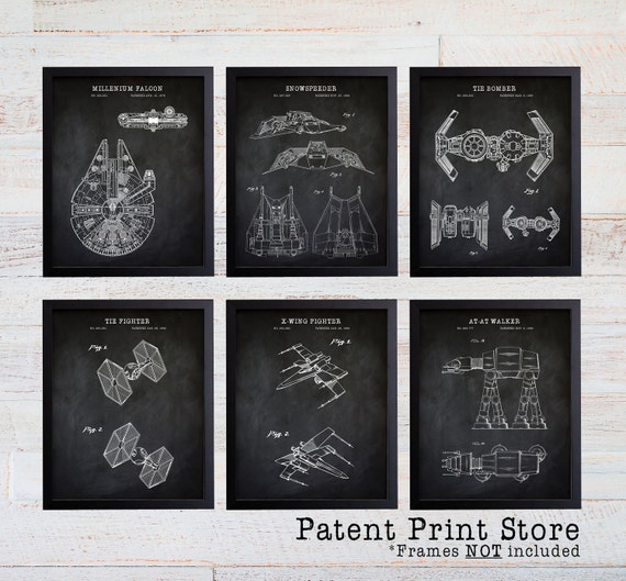 Star Wars Patent Print Set. Star Wars Art. Boy Bedroom. Boy Nursery Art. Star Wars Bedroom. Star Wars Movie Poster. Millennium Falcon. 130