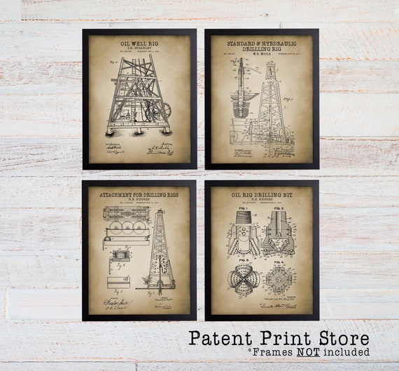 Oil Rig Art. Oil Patent Prints. Oil Art. Oil Derrick. Oil Rig Poster. Vintage Oil. Roughneck Gift Idea. Gift for Him. Mancave Decor.