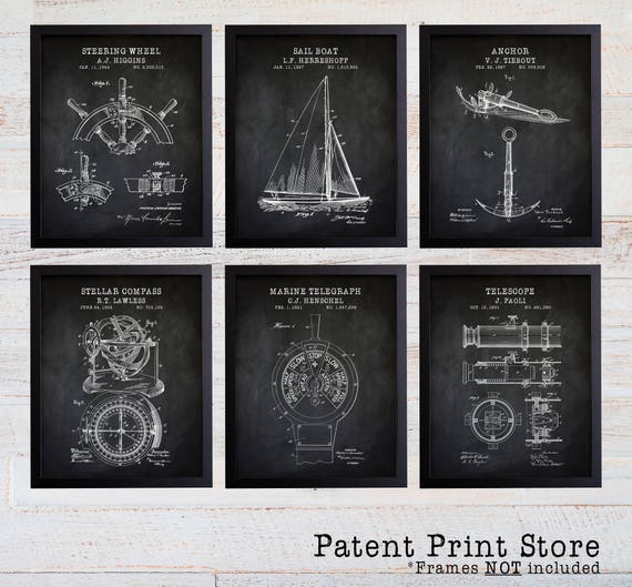 Nautical Patent Prints. Nautical Decor. Beach Decor. Beach House Art. Nautical Bathroom. Sail Boat Art. Sailing Art. Sailing Patent Prints.
