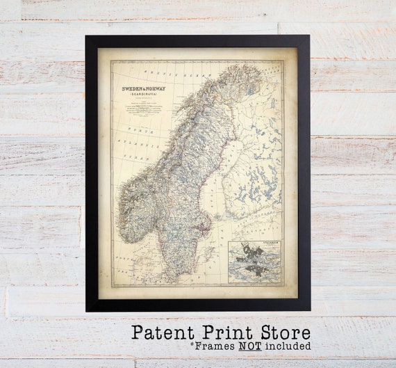 Sweden Map. Sweden Poster. Norway Map. Sweden Wall Art. Travel Art. Norway Art. Norway Poster. Scandinavia Map. Map Art. Map Decor. Europe.