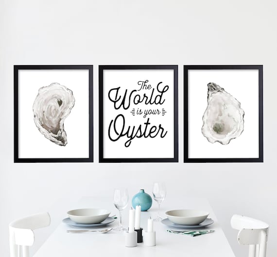 Watercolor Oyster Prints. Beach House Decor. Coastal Wall Art. Seaside Art Print. Oyster Shell Kitchen Art. Oyster Seashell Dining Art. Bath