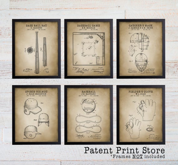 Vintage Baseball Patent Print Set. Baseball Art Prints. Baseball Prints. Baseball Nursery Decor. Baseball Bedroom Decor. Baseball Gifts.