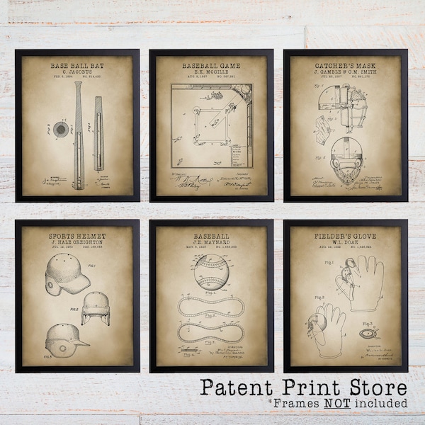 Vintage Baseball Patent Art Print Set