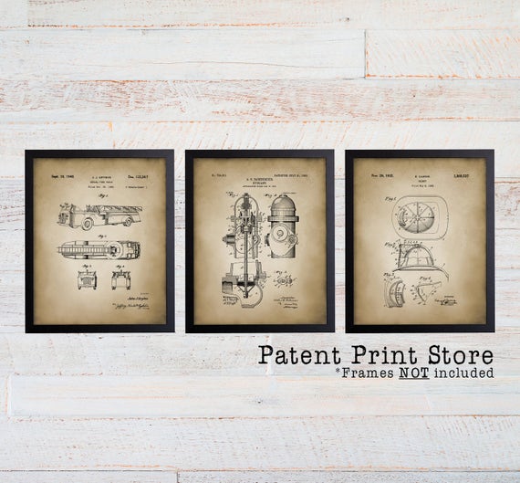 Firefighter Patent Prints. Fireman Patent Prints. Firetruck Wall Art. Boy Nursery. Boy Bedroom. Firefighter Gift. Fireman Gift. Firetruck.