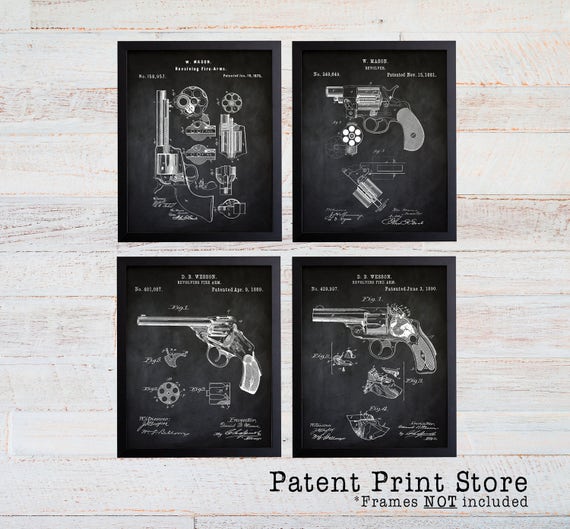 Revolver Patent Print Set. Gun Patent Prints. Revolver Gun Patent Print Set. Revolver Patents. Gun Gift Idea. Vintage Gun Patent. Hand Gun.