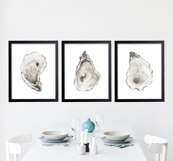 Watercolor Oyster Prints. Beach House Decor. Coastal Wall Art. Seaside Art Print. Oyster Shell Kitchen Art. Oyster Seashell Dining Art. Bath