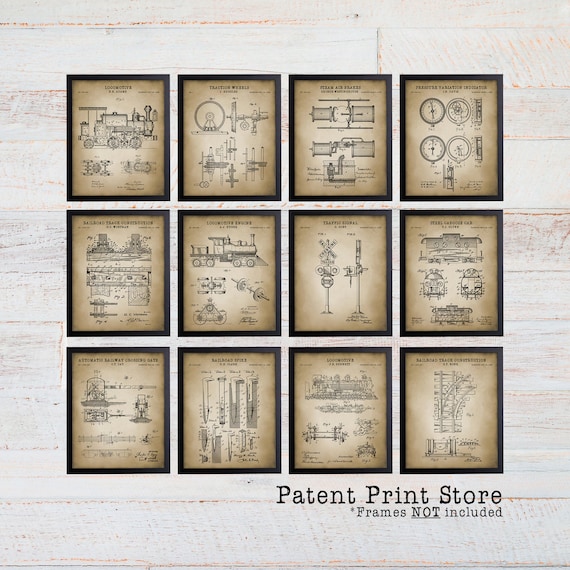 Railroad Patent Prints. Locomotive Patent Prints. Train Wall Art Prints. Vintage Trains. Train Art. Train Decor. Train Nursery Art Prints.