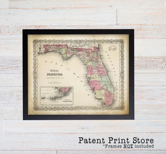 Colton's 1863 Florida Map. Florida Print. Florida Art. Historic Map. Map Decor. Map of Florida. Florida Art. Office Art. Florida Decor. 86
