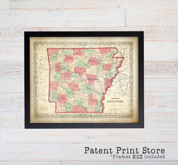 Colton's Arkansas Map. Arkansas Map Vintage. Arkansas Art Print. Historic Map. Map Decor. Map of Arkansas. Office Art. Office Prints. 109