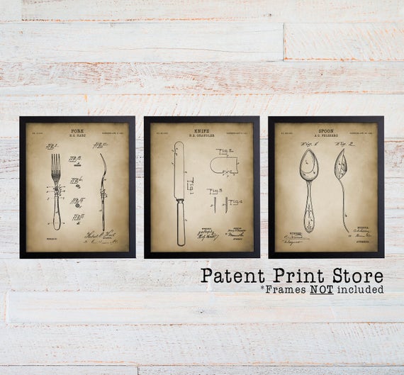 Cutlery Patent Prints. Cutlery Invention Patent. Silverware Poster. Cutlery Print. Farmhouse Wall Decor. Dining Room Wall Art. Cutlery 148
