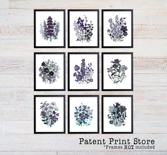 Purple Botanical Print Set. Antique Botanical Print. Illustration. Purple Flower Prints. Flower Wall Art. Botanical Wall Art. Farmhouse Art.
