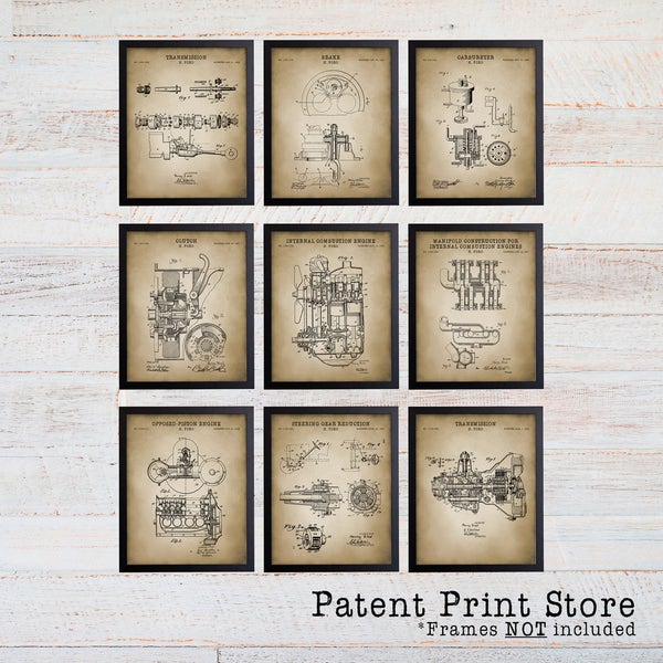 Henry Ford Patent Print Set. Patent Art. Vehicle Component Patent Art. Car Design. Garage Mechanic. Car Repair. Car Parts. Mancave  Art. 139