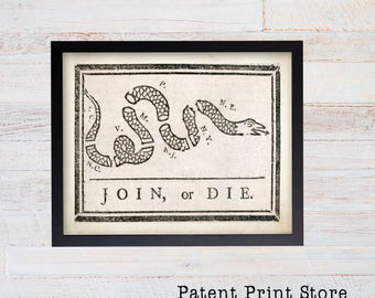 Join or Die Art Print. Benjamin Franklin. War Snake Sign. American Revolutionary War. Don't Tread on Me. History Teacher Gift. History. 040